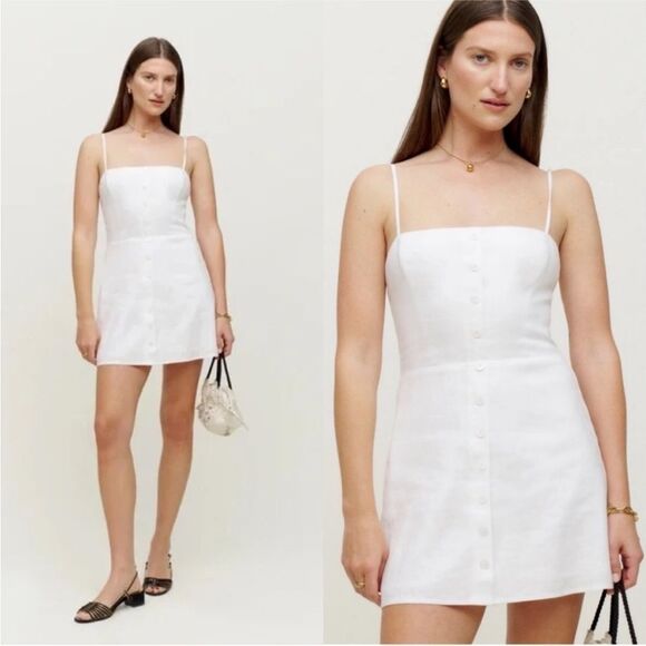 Reformation Huckleberry Linen Dress in White Size 10 NWT $ 178 - Picture 2 of 6